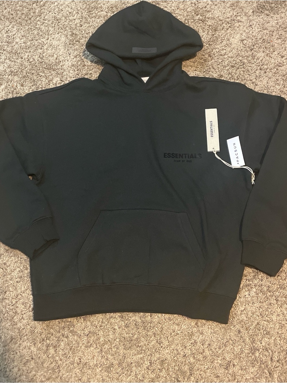 Essentials Black Pullover Hoodie with Subtle Logo